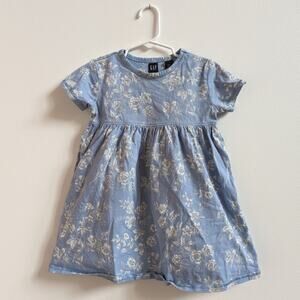 Vtg Gap Shirt Dress Girls Sz 2-3T Blue Floral Toile Staple 90s Twirly
